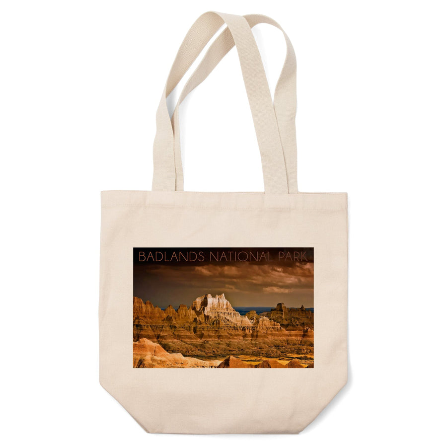Badlands National Park, South Dakota, Stormy Sky, Lantern Press Photography, Tote Bag Totes Lantern Press 