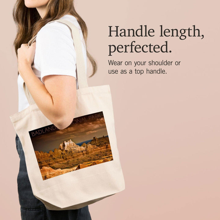 Badlands National Park, South Dakota, Stormy Sky, Lantern Press Photography, Tote Bag Totes Lantern Press 