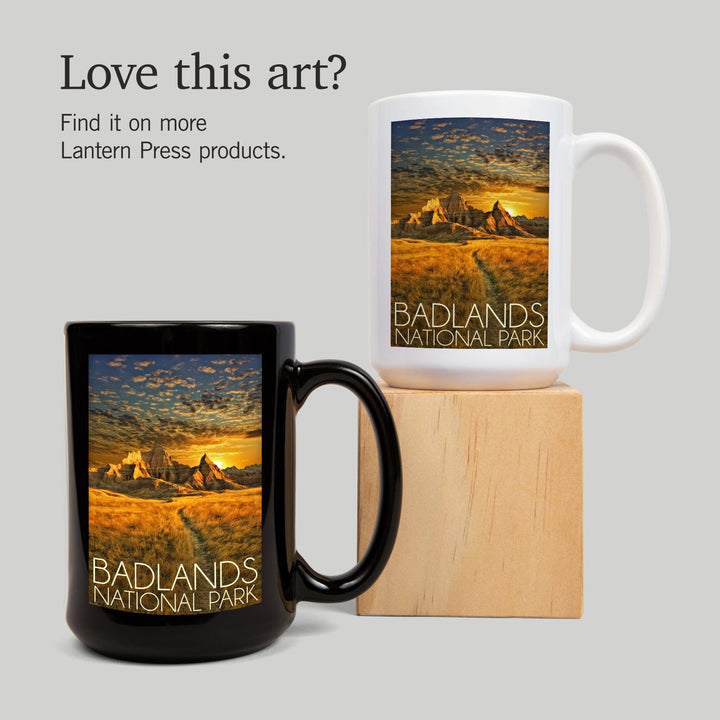 Badlands National Park, South Dakota Sunset, Lantern Press Photography, Ceramic Mug Mugs Lantern Press 