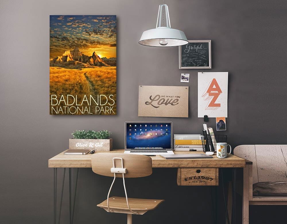 Badlands National Park, South Dakota Sunset, Lantern Press Photography, Stretched Canvas Canvas Lantern Press 