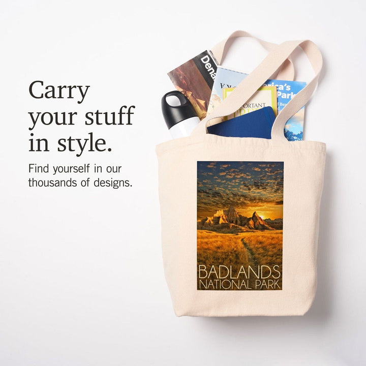 Badlands National Park, South Dakota Sunset, Lantern Press Photography, Tote Bag Totes Lantern Press 