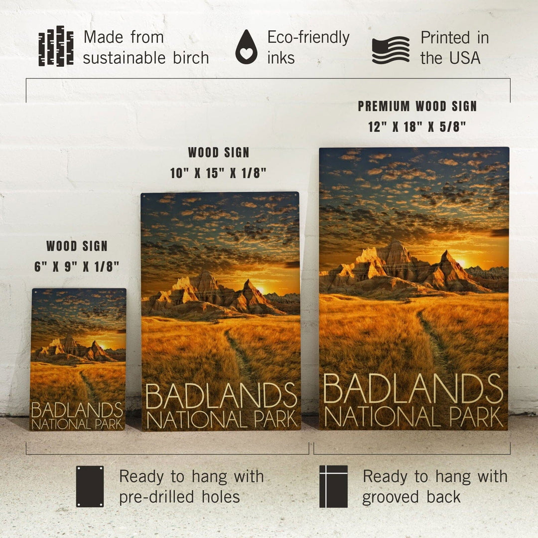 Badlands National Park, South Dakota Sunset, Lantern Press Photography, Wood Signs and Postcards Wood Lantern Press 