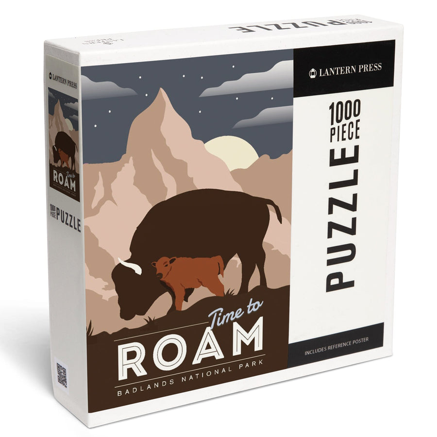 Badlands National Park, South Dakota, Time To Roam, Bison and Calf, Night Scene, Jigsaw Puzzle Puzzle Lantern Press 