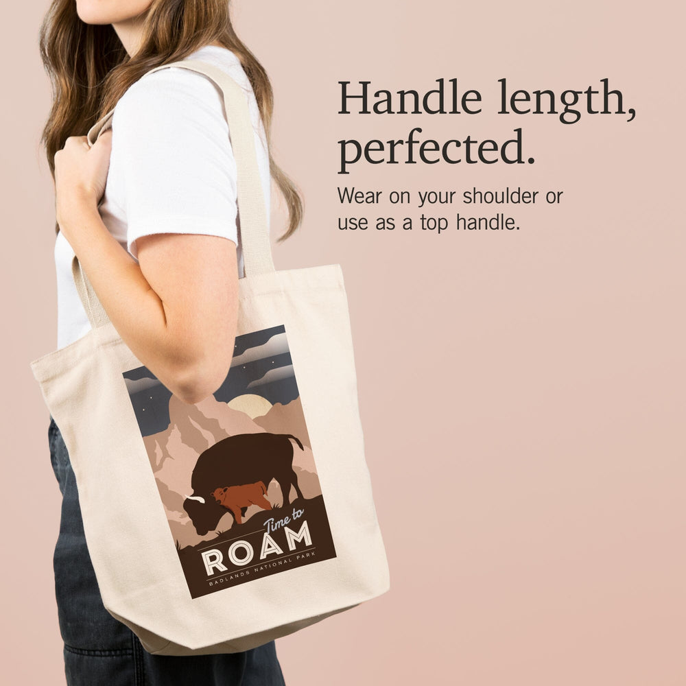 Badlands National Park, South Dakota, Time To Roam, Bison and Calf, Night Scene, Tote Bag Totes Lantern Press 