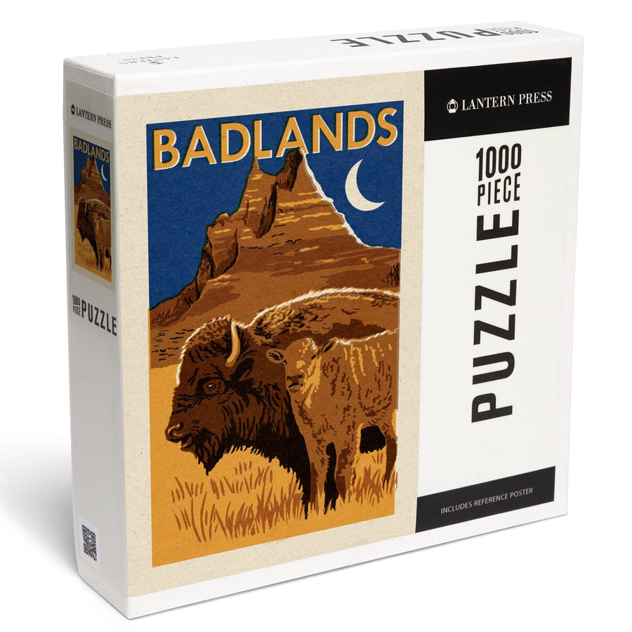 Badlands National Park, Woodblock, Jigsaw Puzzle Puzzle Lantern Press 