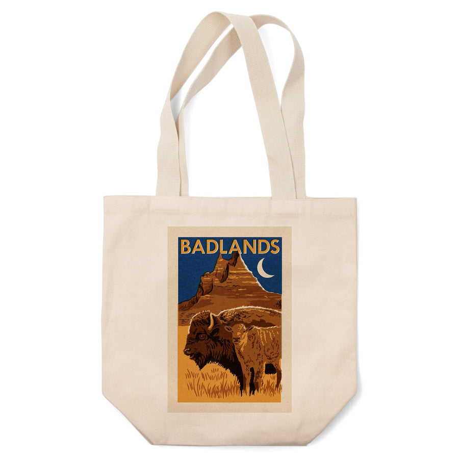 Badlands National Park, Woodblock, Lantern Press Artwork, Tote Bag Totes Lantern Press 