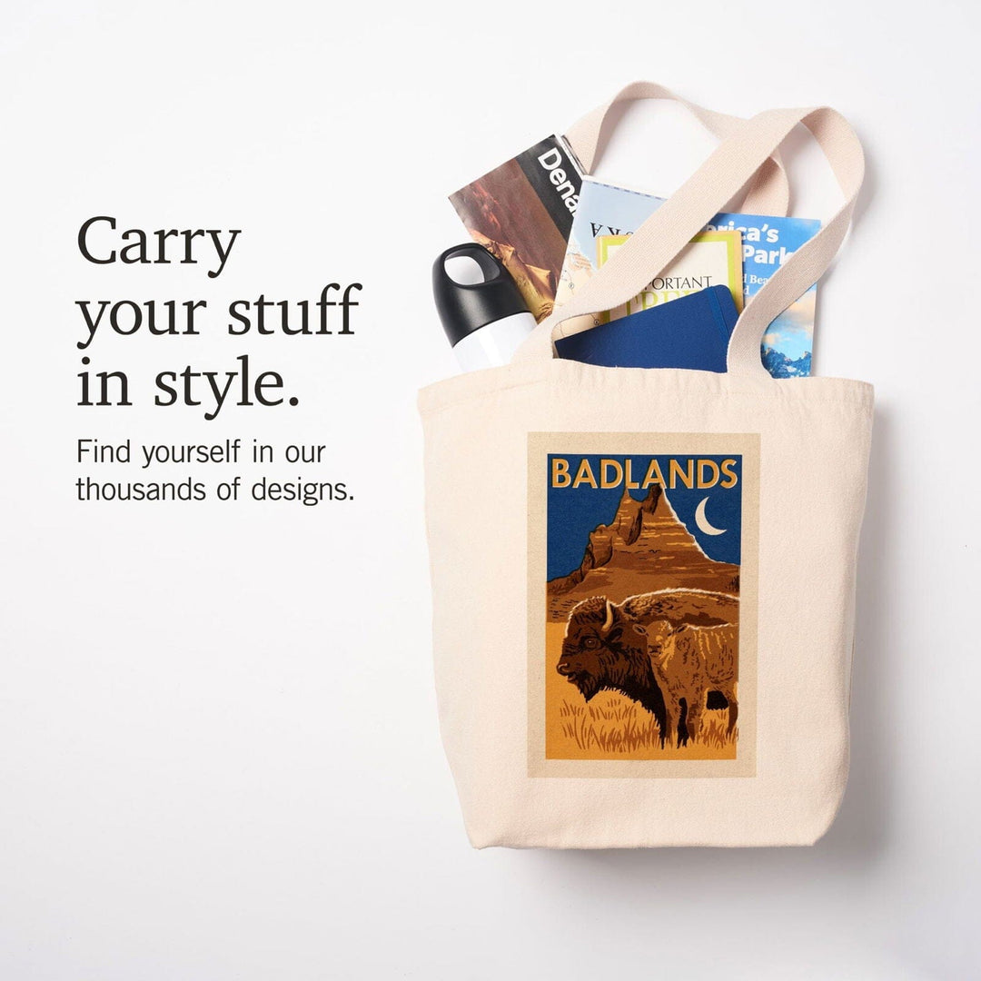 Badlands National Park, Woodblock, Lantern Press Artwork, Tote Bag Totes Lantern Press 