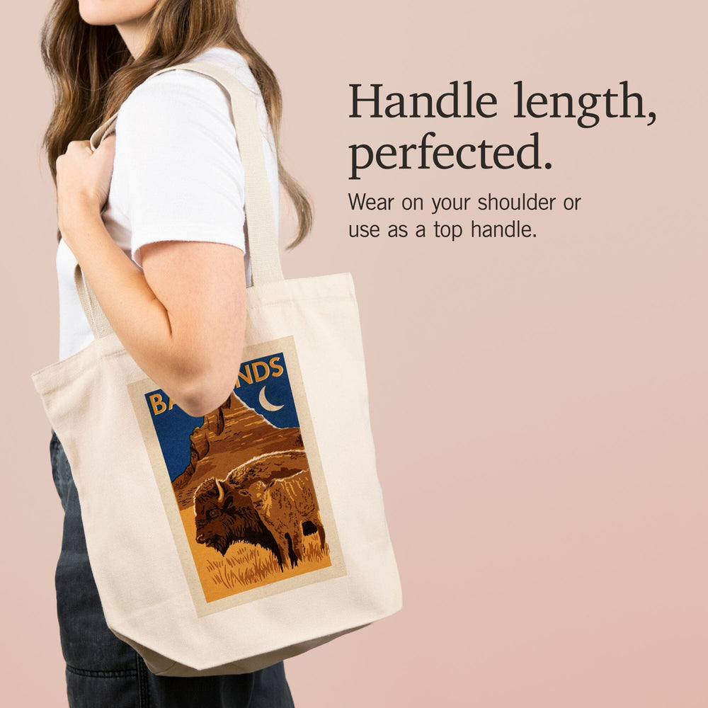 Badlands National Park, Woodblock, Tote Bag Totes Lantern Press 