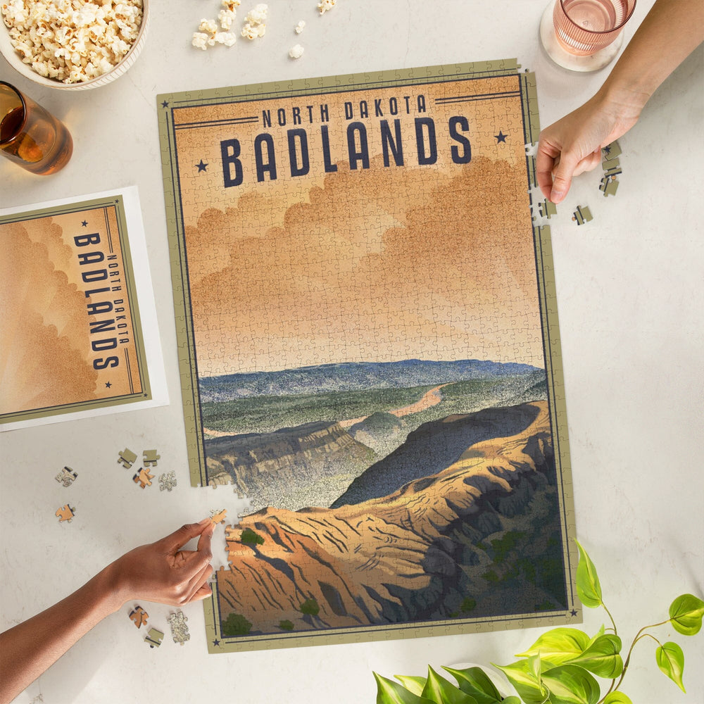 Badlands, North Dakota, Lithograph National Park Series, Jigsaw Puzzle Puzzle Lantern Press 
