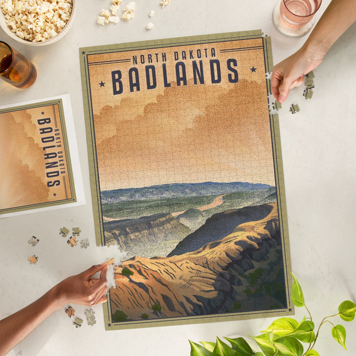 Badlands, North Dakota, Lithograph National Park Series, Jigsaw Puzzle Puzzle Lantern Press 