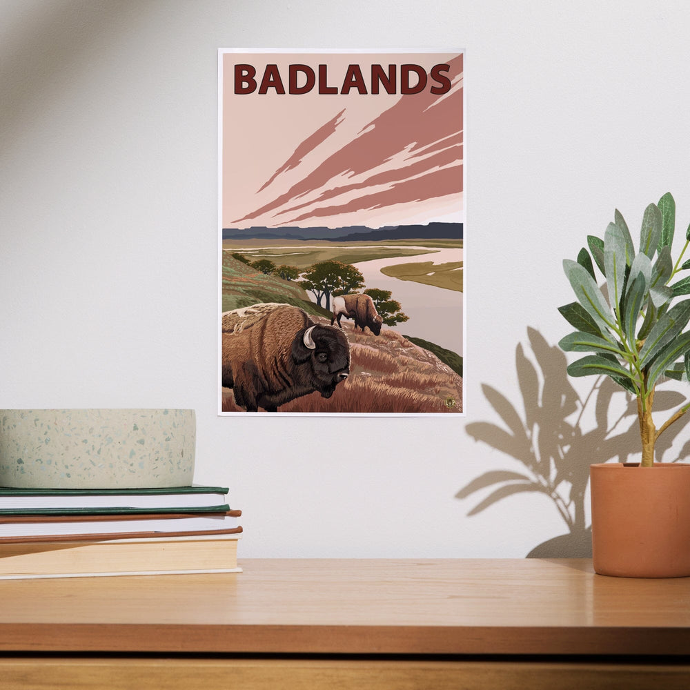 Badlands, South Dakota, Bison and Buttes, Art & Giclee Prints Art Lantern Press 