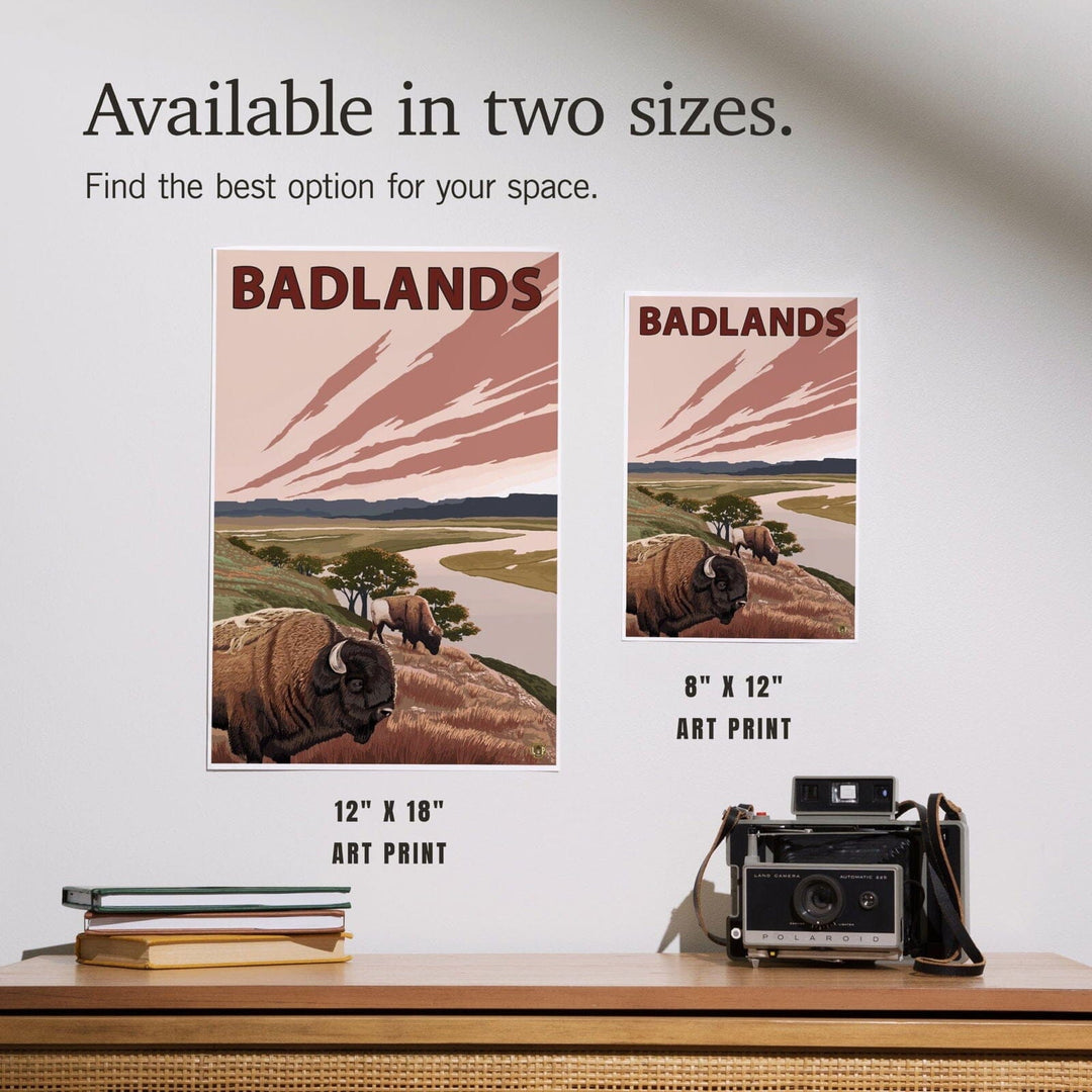 Badlands, South Dakota, Bison and Buttes, Art & Giclee Prints Art Lantern Press 