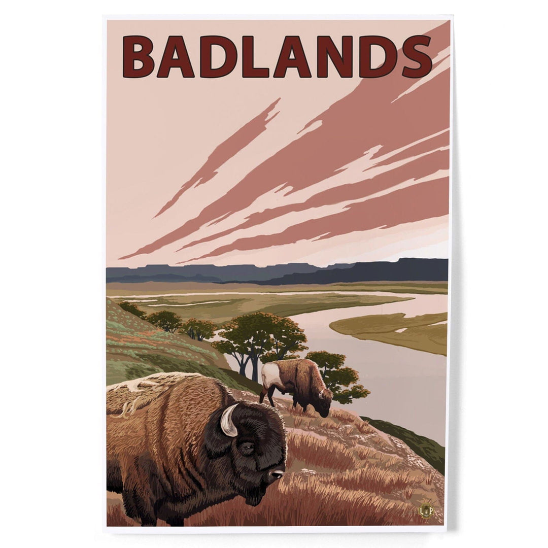 Badlands, South Dakota, Bison and Buttes, Art & Giclee Prints Art Lantern Press 