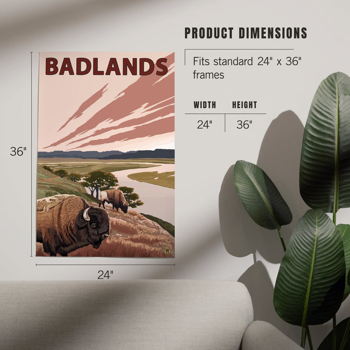 Badlands, South Dakota, Bison and Buttes, Art & Giclee Prints Art Lantern Press 