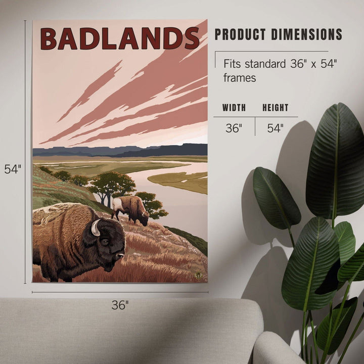 Badlands, South Dakota, Bison and Buttes, Art & Giclee Prints Art Lantern Press 