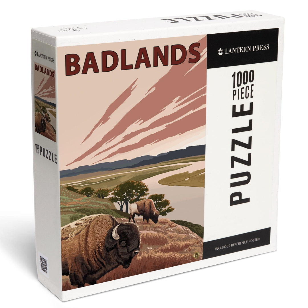 Badlands, South Dakota, Bison and Buttes, Jigsaw Puzzle Puzzle Lantern Press 