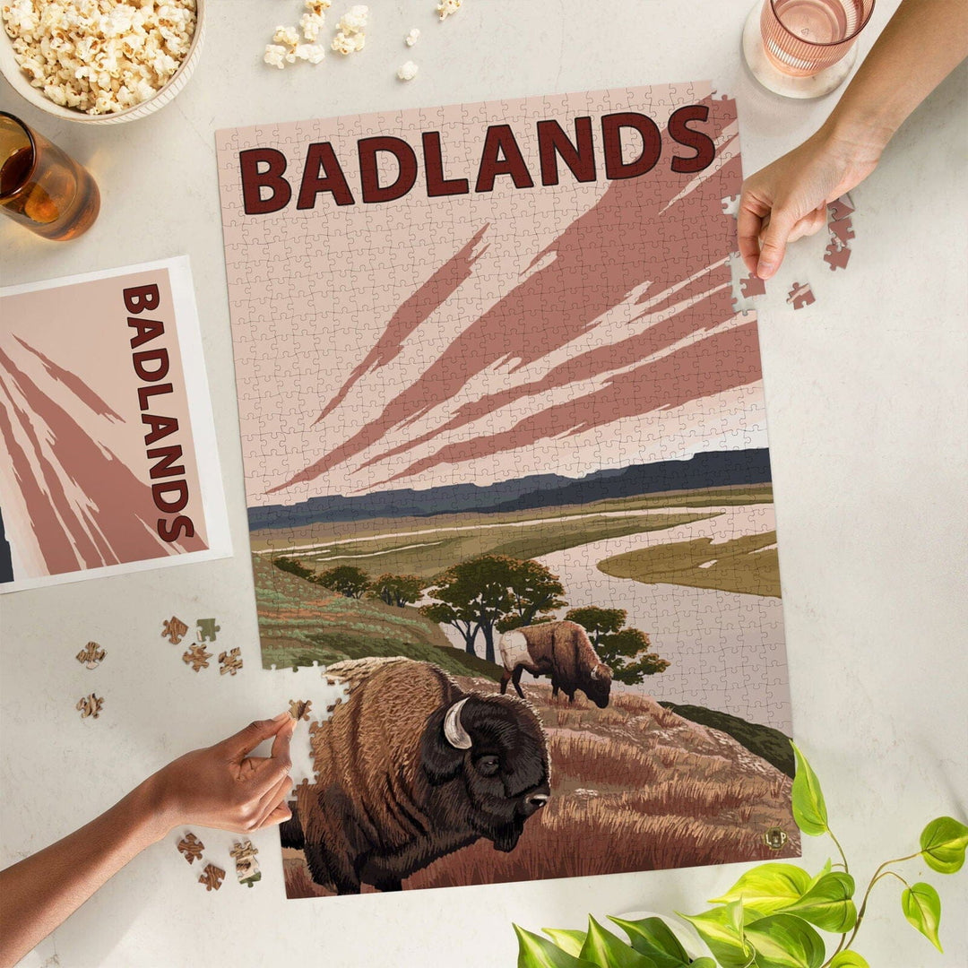 Badlands, South Dakota, Bison and Buttes, Jigsaw Puzzle Puzzle Lantern Press 