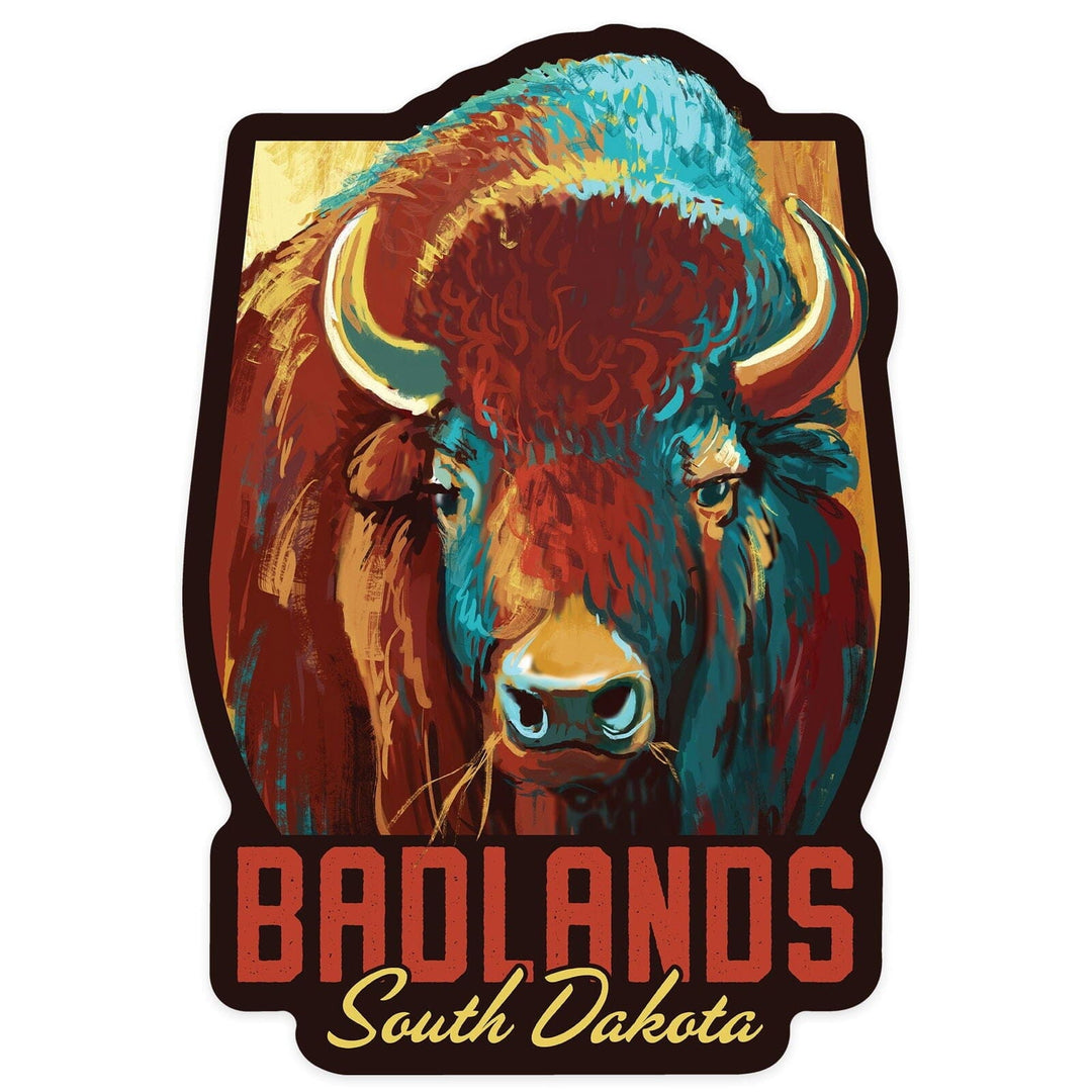 Badlands, South Dakota, Bison, Vivid, Contour, Lantern Press Artwork, Vinyl Sticker Sticker Lantern Press 