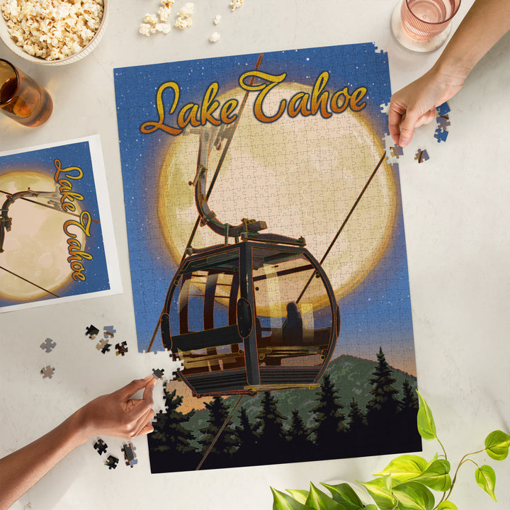 Lake Tahoe, California, Gondola and Full Moon, Jigsaw Puzzle