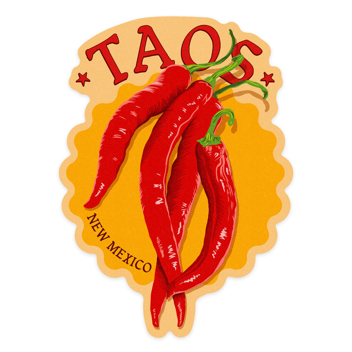 Taos, New Mexico, Red Chiles, Letterpress, Contour, Lantern Press Artwork, Vinyl Sticker
