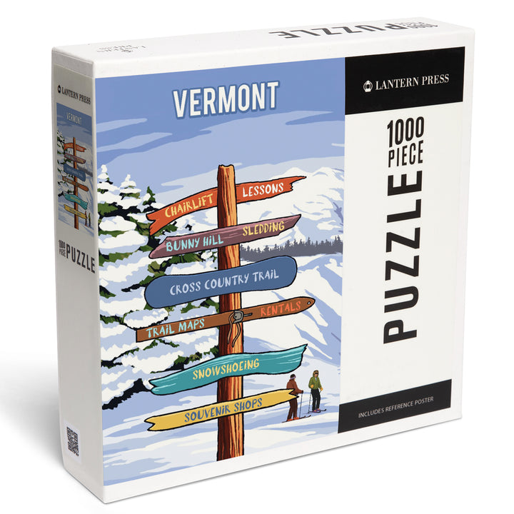 Vermont, Signpost, Ski and Snow, Jigsaw Puzzle