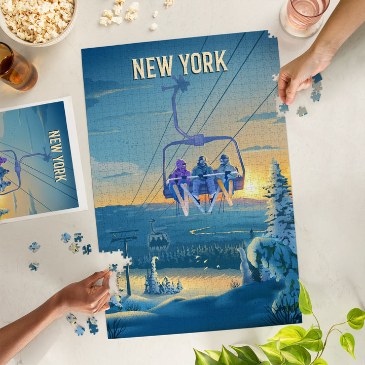 New York, Lithograph, Chairlift, 1000 Piece Jigsaw Puzzle