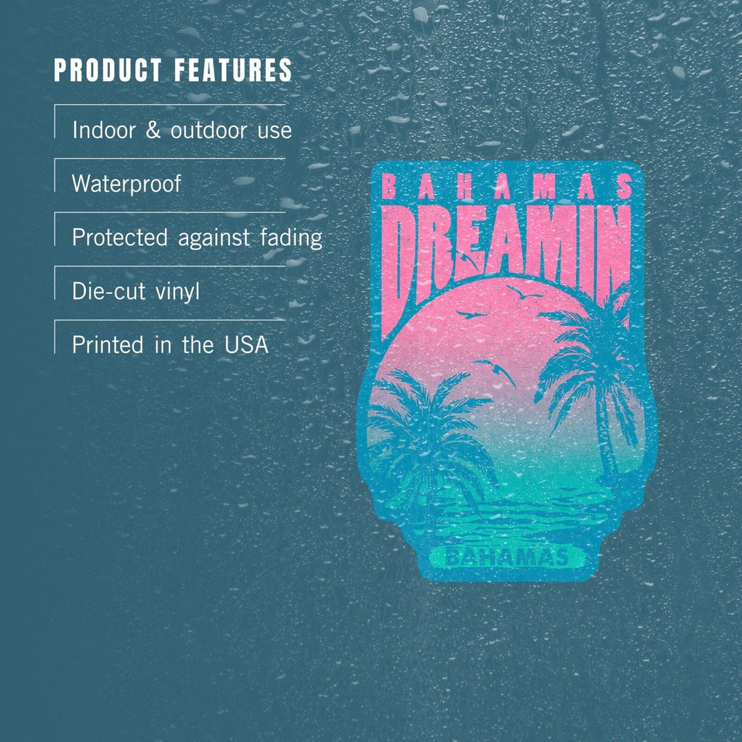 Bahamas, Bahamas Dreamin', Sunset & Palm Trees, Contour, Lantern Press Artwork, Vinyl Sticker Sticker Lantern Press 