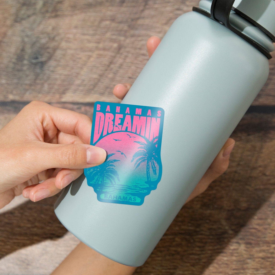 Bahamas, Bahamas Dreamin', Sunset & Palm Trees, Contour, Lantern Press Artwork, Vinyl Sticker Sticker Lantern Press 