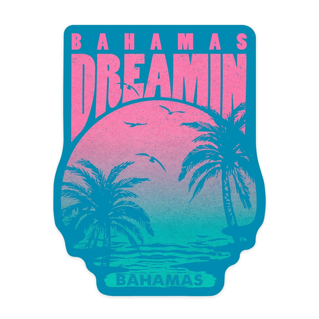 Bahamas, Bahamas Dreamin', Sunset & Palm Trees, Contour, Lantern Press Artwork, Vinyl Sticker Sticker Lantern Press 