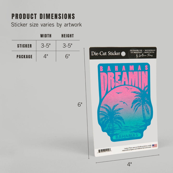 Bahamas, Bahamas Dreamin', Sunset & Palm Trees, Contour, Lantern Press Artwork, Vinyl Sticker Sticker Lantern Press 