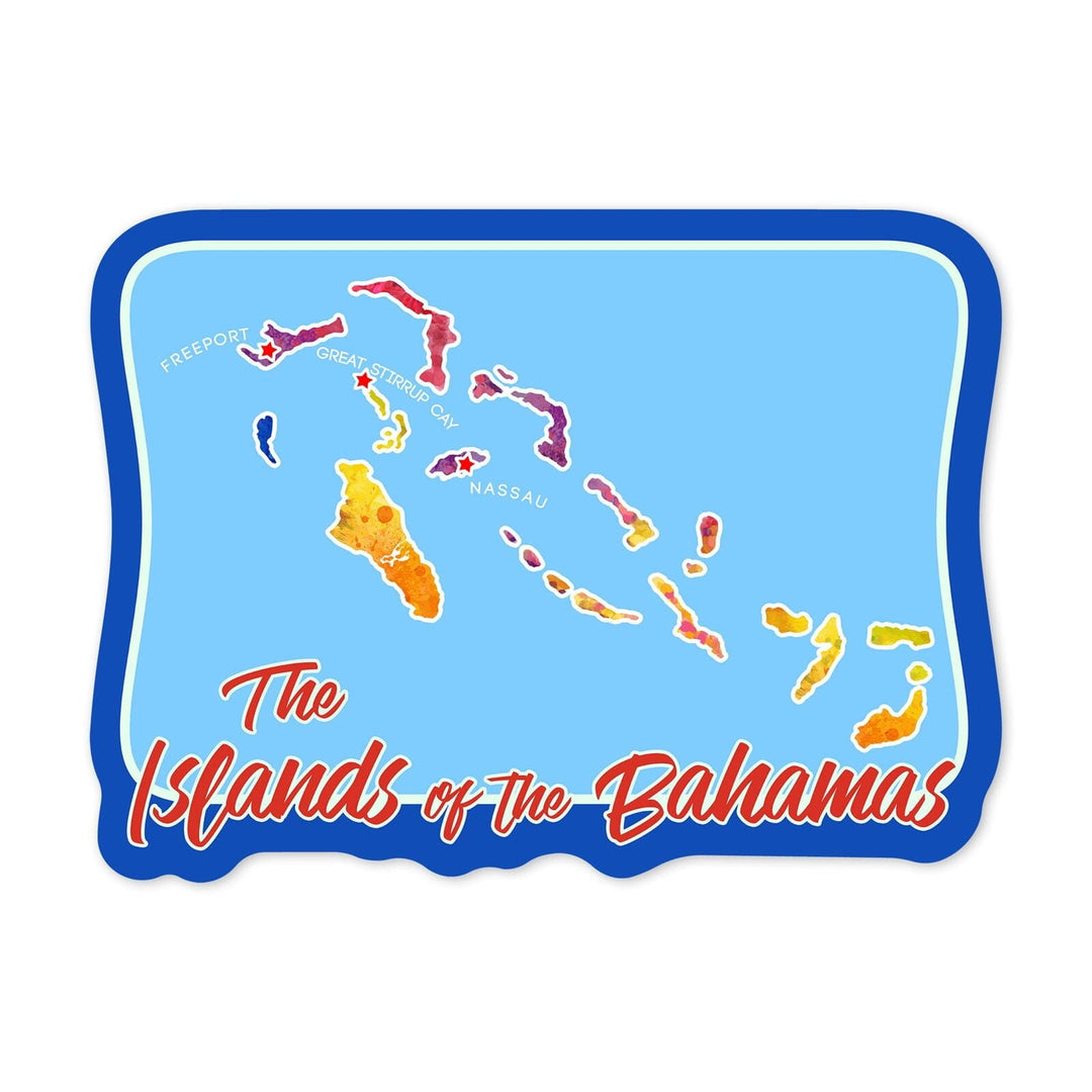 Bahamas, Colorful Map of the Islands, Contour, Vinyl Sticker Sticker Lantern Press 