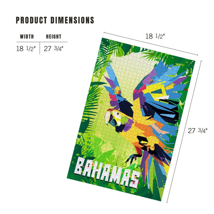 Bahamas, Macaw Flying in Jungle Scene, Vector Geometric, Jigsaw Puzzle Puzzle Lantern Press 