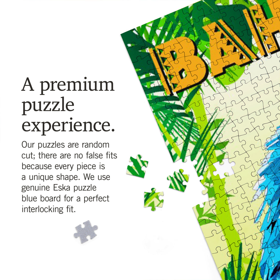 Bahamas, Macaw in Jungle Scene, Vector Geometric, Jigsaw Puzzle Puzzle Lantern Press 