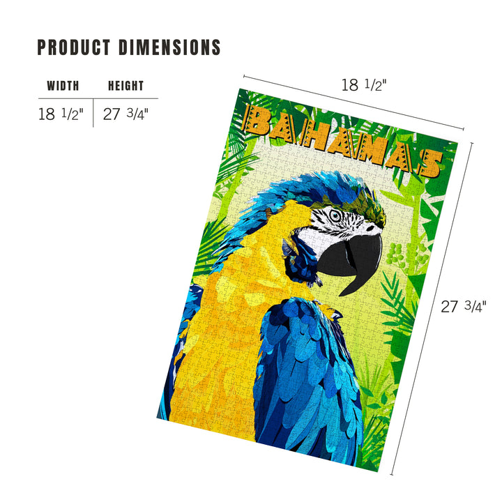 Bahamas, Macaw in Jungle Scene, Vector Geometric, Jigsaw Puzzle Puzzle Lantern Press 