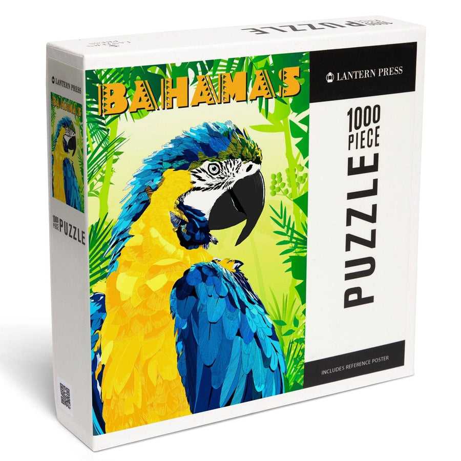 Bahamas, Macaw in Jungle Scene, Vector Geometric, Jigsaw Puzzle Puzzle Lantern Press 