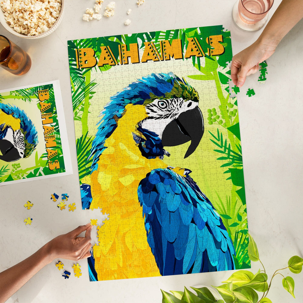 Bahamas, Macaw in Jungle Scene, Vector Geometric, Jigsaw Puzzle Puzzle Lantern Press 