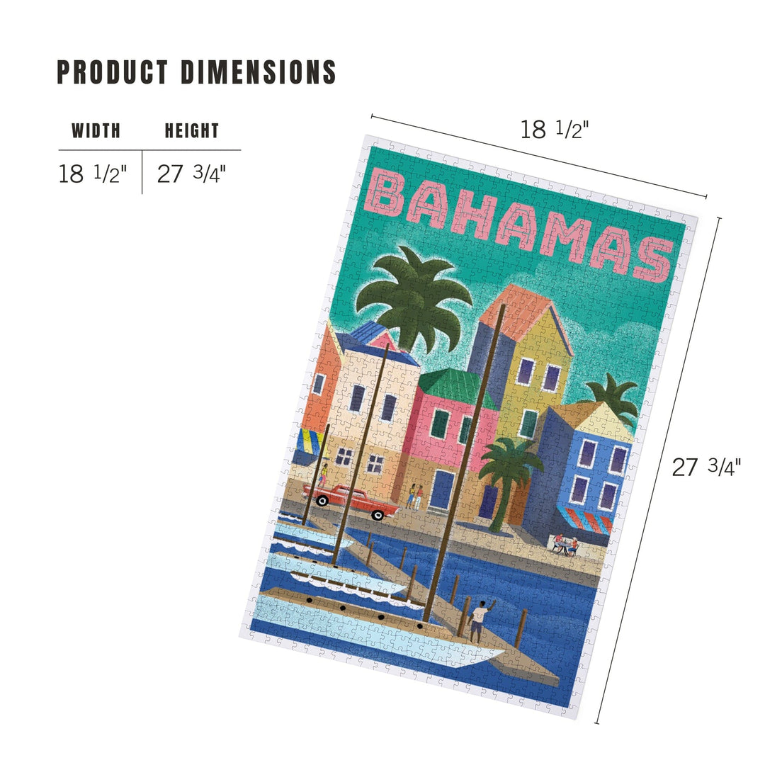 Bahamas, Waterside Dock, Lithograph, Jigsaw Puzzle Puzzle Lantern Press 