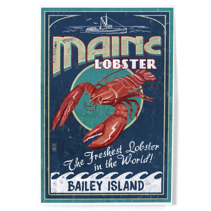 Bailey Island, Maine, Lobster Vintage Sign, Art & Giclee Prints Art Lantern Press 