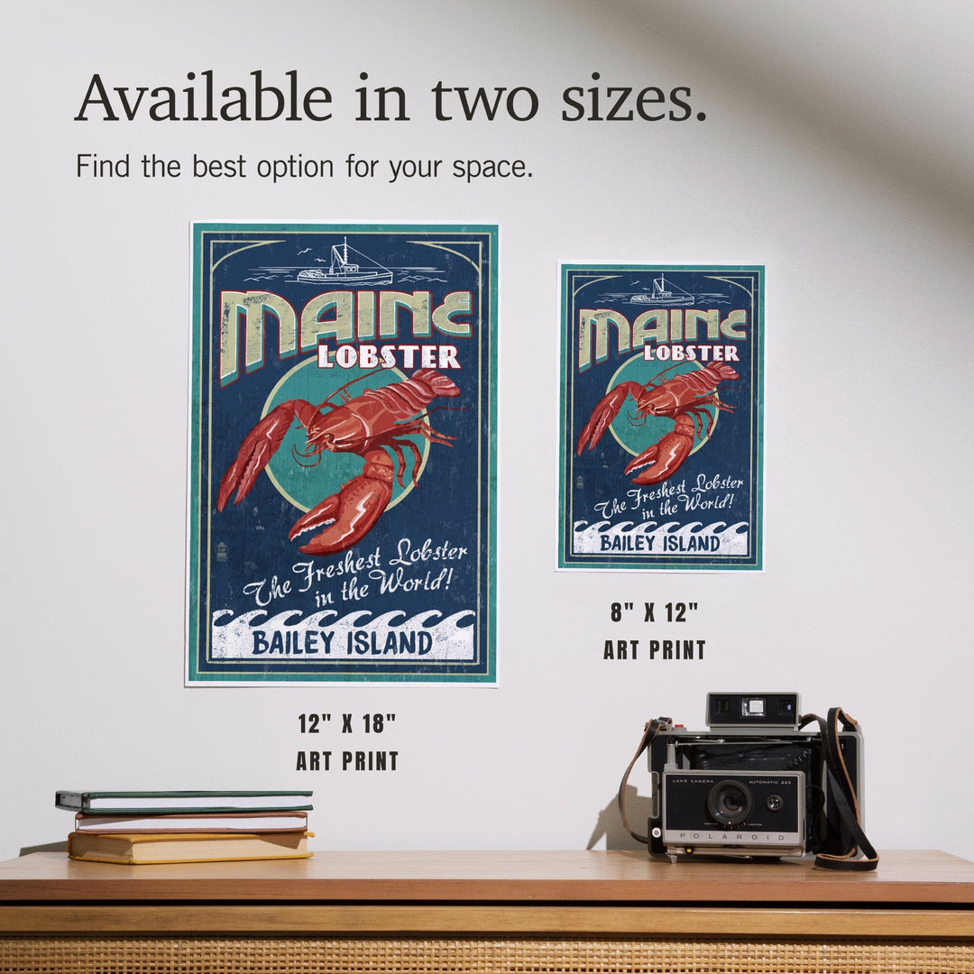 Bailey Island, Maine, Lobster Vintage Sign, Art & Giclee Prints Art Lantern Press 