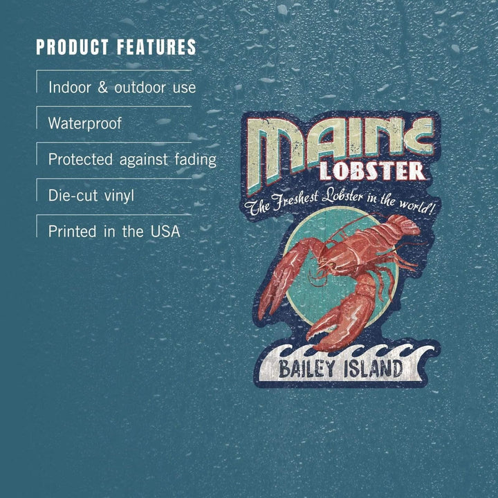 Bailey Island, Maine, Lobster Vintage Sign, Contour, Lantern Press Artwork, Vinyl Sticker Sticker Lantern Press 