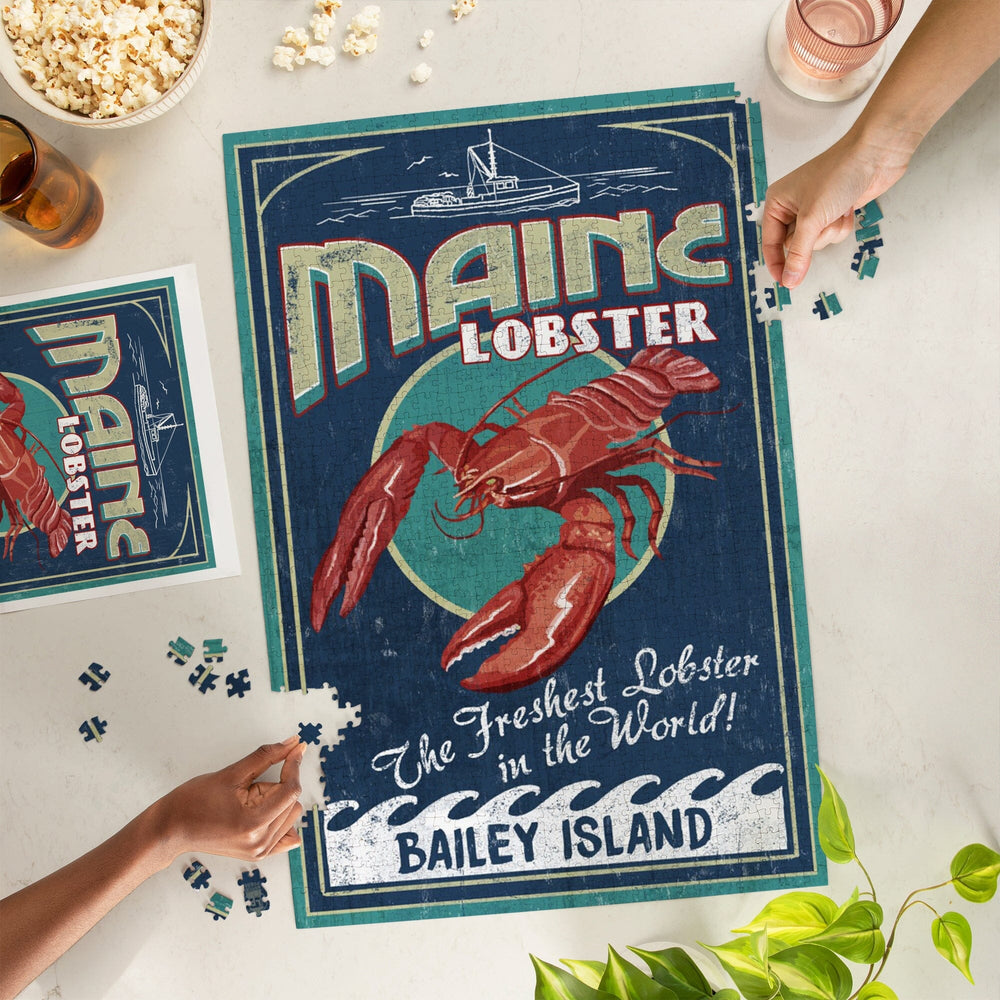 Bailey Island, Maine, Lobster Vintage Sign, Jigsaw Puzzle Puzzle Lantern Press 