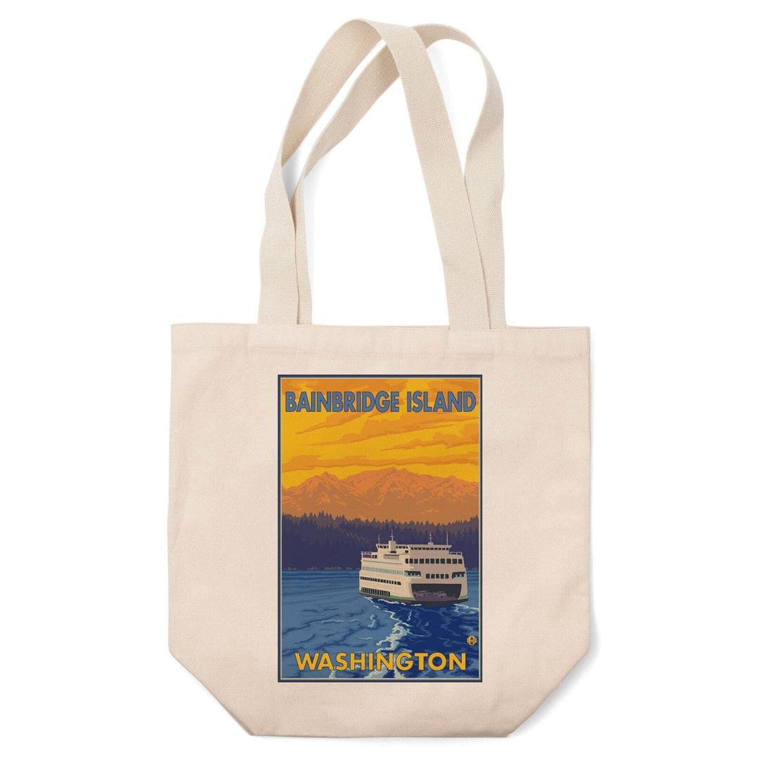 Bainbridge Island, Washington, Ferry and Mountains, Lantern Press Artwork, Tote Bag Totes Lantern Press 