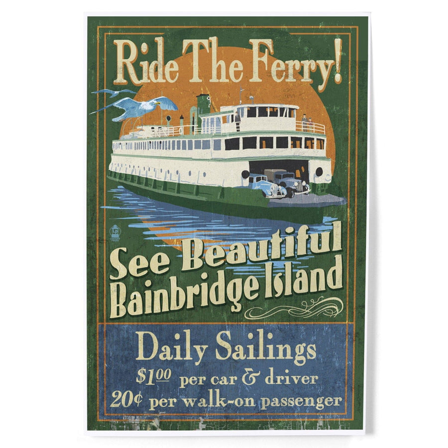 Bainbridge Island, Washington, Ferry Ride Vintage Sign, Art & Giclee Prints Art Lantern Press 