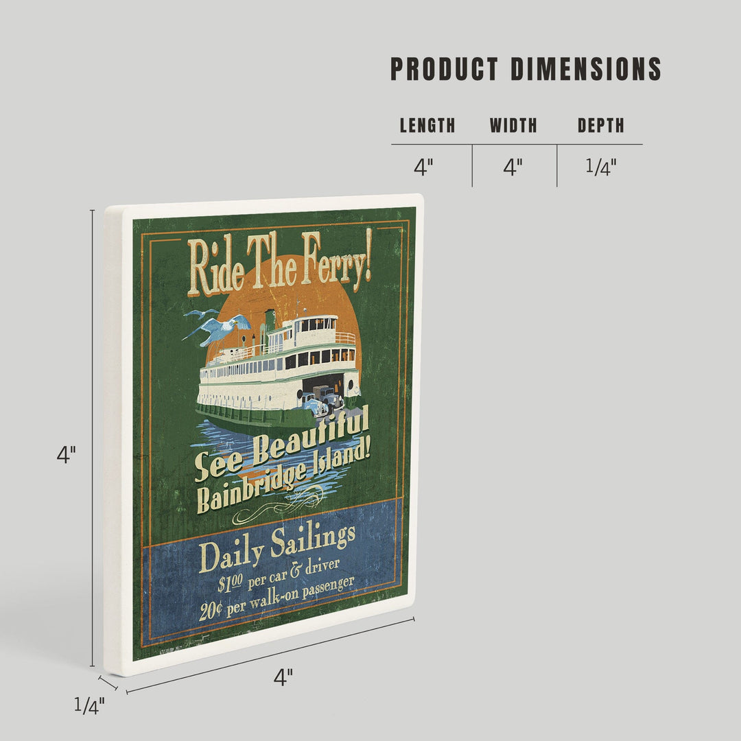 Bainbridge Island, Washington, Ferry Ride Vintage Sign, Coasters Coasters Lantern Press 