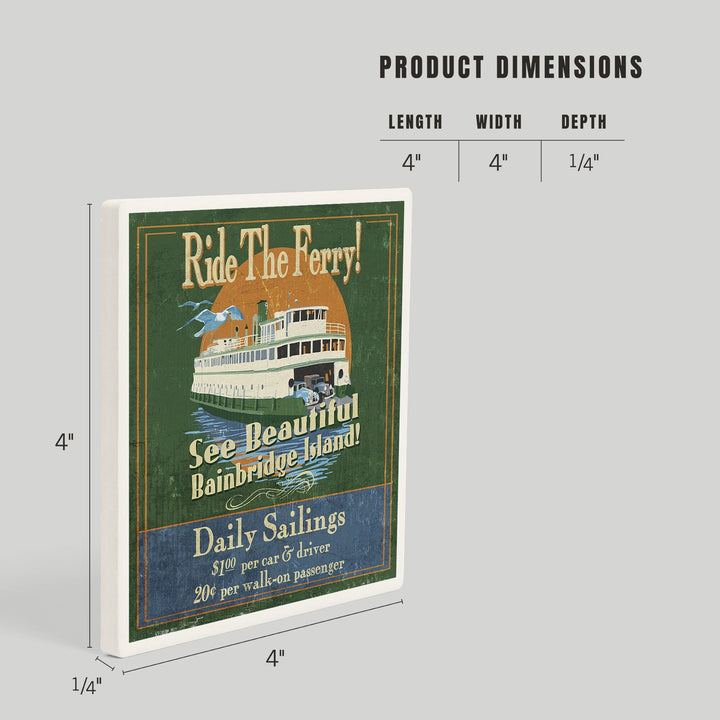 Bainbridge Island, Washington, Ferry Ride Vintage Sign, Coasters Coasters Lantern Press 