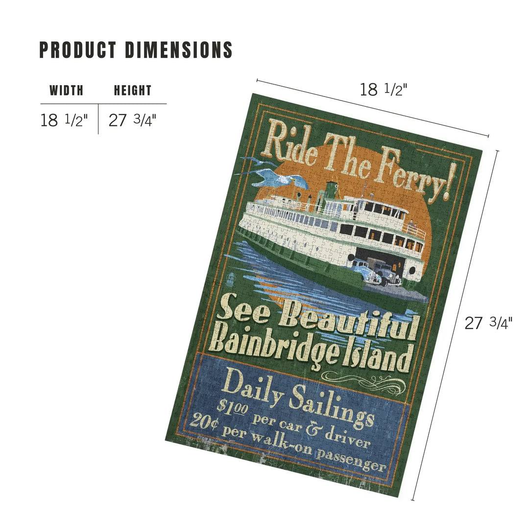 Bainbridge Island, Washington, Ferry Ride Vintage Sign, Jigsaw Puzzle Puzzle Lantern Press 