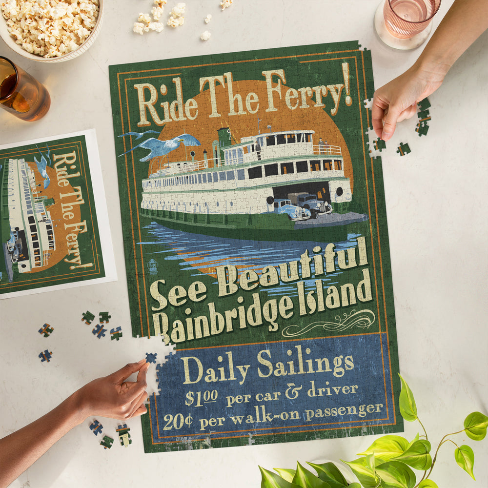 Bainbridge Island, Washington, Ferry Ride Vintage Sign, Jigsaw Puzzle Puzzle Lantern Press 