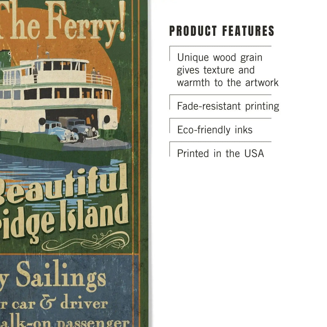 Bainbridge Island, Washington, Ferry Ride Vintage Sign, Lantern Press Artwork, Wood Signs and Postcards Wood Lantern Press 