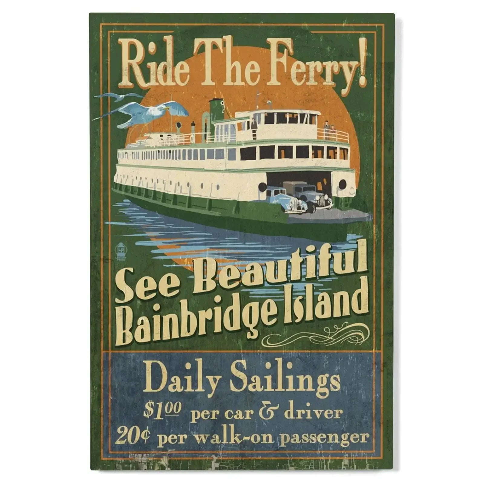 Bainbridge Island, Washington, Ferry Ride Vintage Sign, Lantern