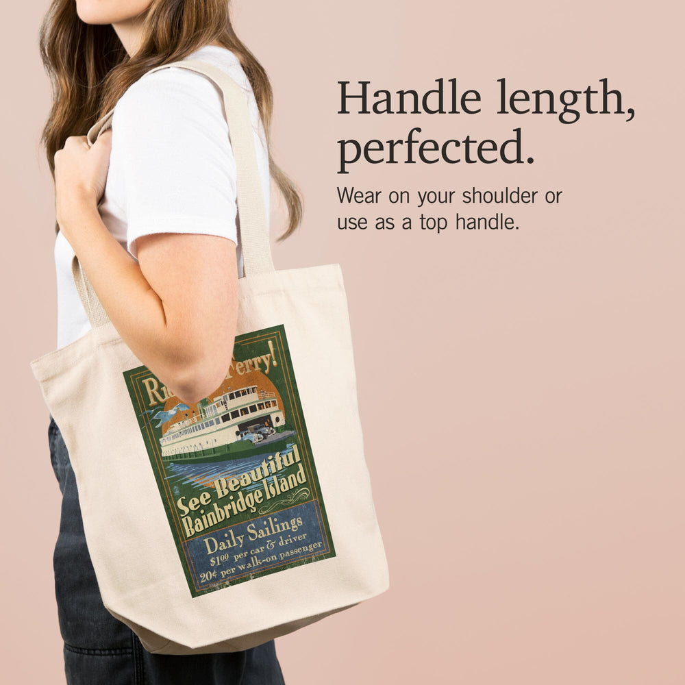 Bainbridge Island, Washington, Ferry Ride Vintage Sign, Tote Bag Totes Lantern Press 
